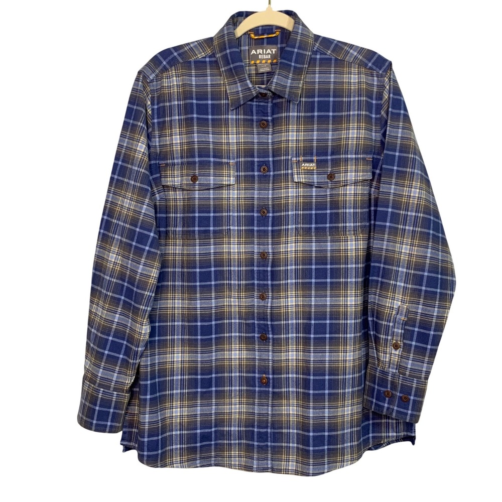 ARIAT REBAR Women Blue Plaid Flannel Long Sleeve Shirt Size L G